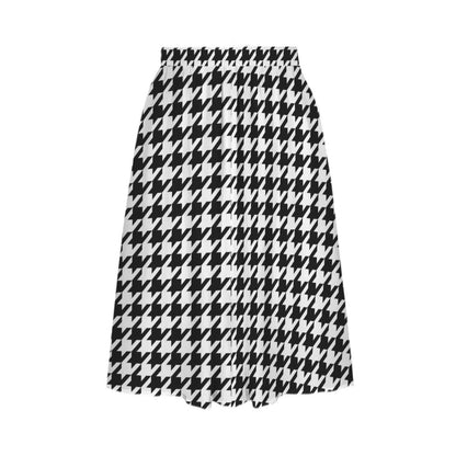 Houndstooth Midi Swing Skirt, Black White Check, Vintage Style Office Brunch Outfits