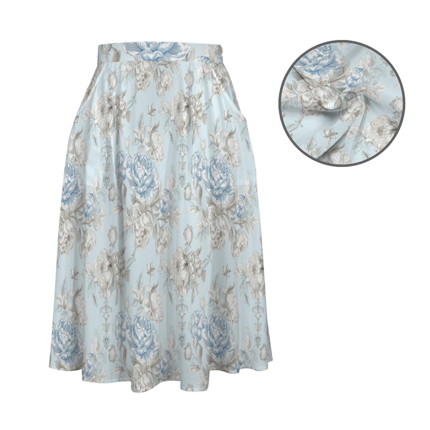 Blue Floral Midi Skirt, Romantic Peony Print, High Waist Cottagecore Summer Skirt