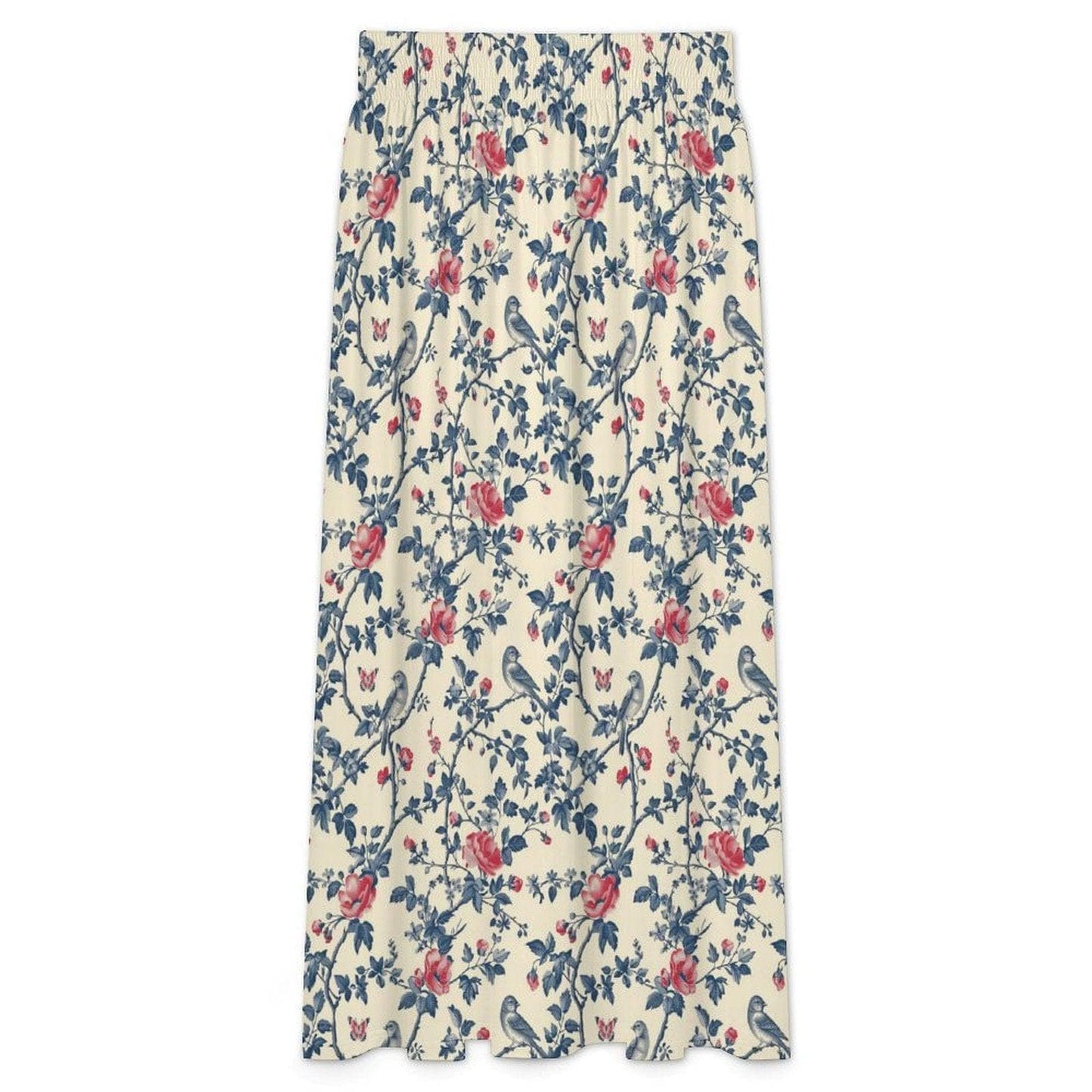 Vintage Floral Maxi Skirt, Blue Bird Rose Garden Print, Cottagecore Styling