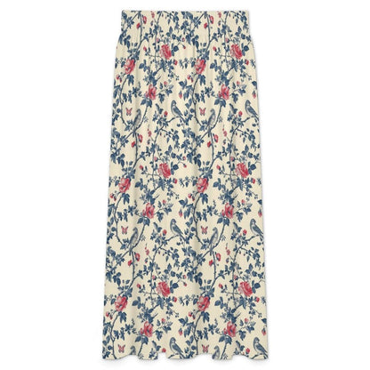 Vintage Floral Maxi Skirt, Blue Bird Rose Garden Print, Cottagecore Styling