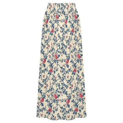 Vintage Floral Maxi Skirt, Blue Bird Rose Garden Print, Cottagecore Styling