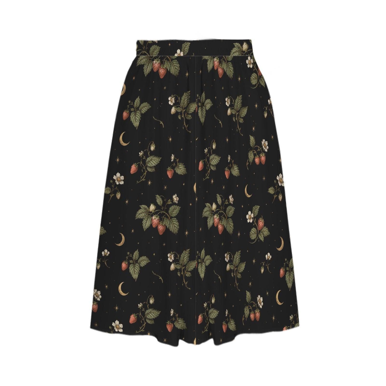 Botanical Moon Midi Skirt, Black Floral Garden A Line, Cottage Goth Nature Witch Wardrobe