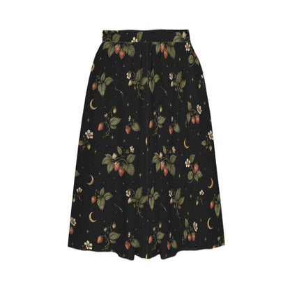 Botanical Moon Midi Skirt, Black Floral Garden A Line, Cottage Goth Nature Witch Wardrobe