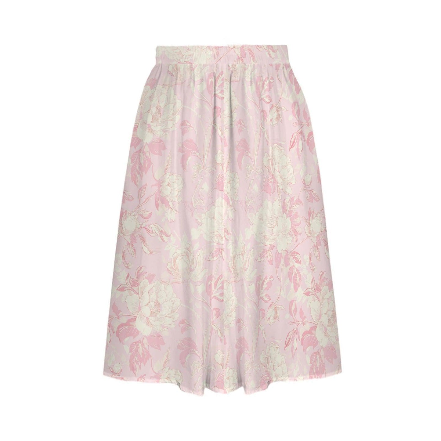 Pink Floral Midi Skirt, Watercolor High Waist A Line, Coquette Style with Pockets