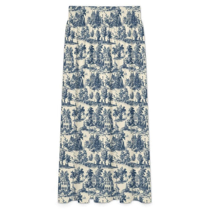 Blue Toile Maxi Skirt, French Country Scenic Print, Vintage Cottagecore High Waist Summer Styling