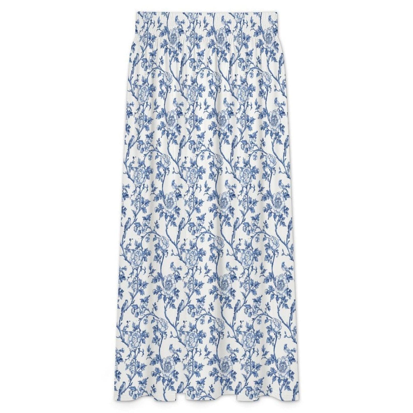 Blue Toile Maxi Skirt, Porcelain Floral Print, Vintage Garden, Cottagecore Summer Vacation