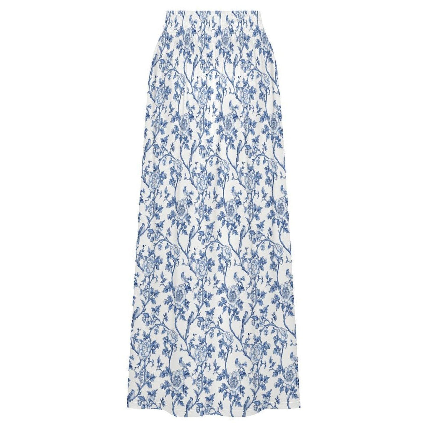 Blue Toile Maxi Skirt, Porcelain Floral Print, Vintage Garden, Cottagecore Summer Vacation