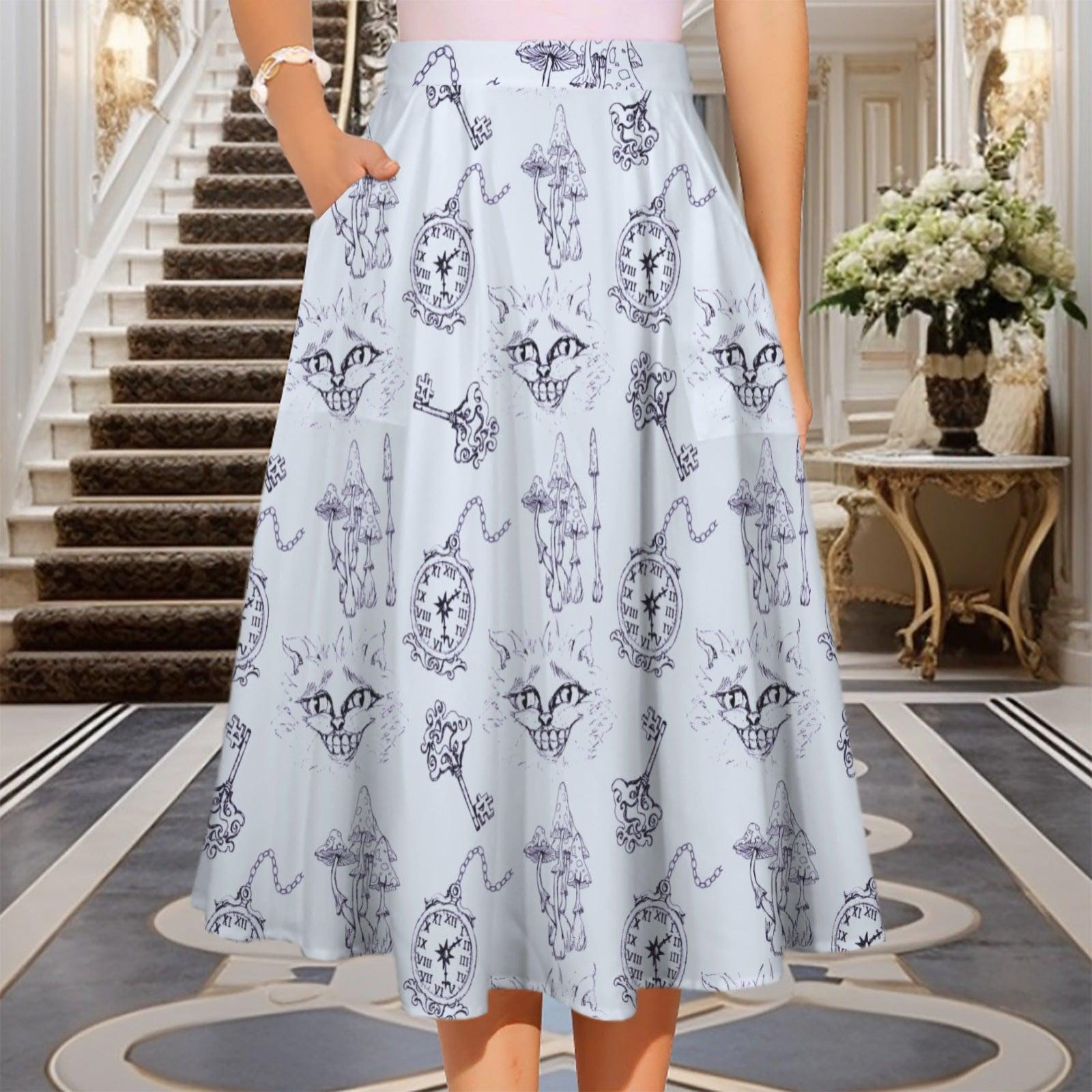 Wonderland Midi Skirt, Blue Toile Cheshire Cat Print, Cottagecore A Line Skirt