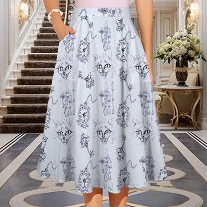 Wonderland Midi Skirt, Blue Toile Cheshire Cat Print, Cottagecore A Line Skirt