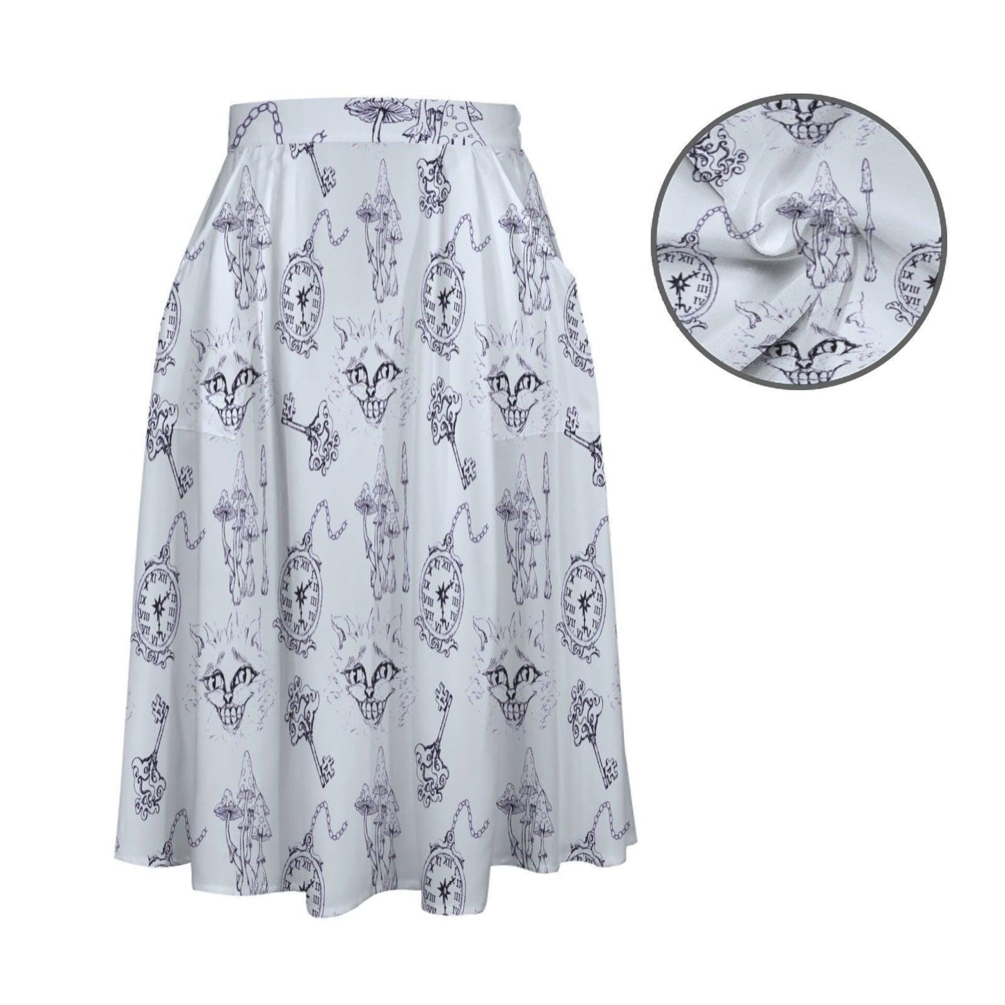 Wonderland Midi Skirt, Blue Toile Cheshire Cat Print, Cottagecore A Line Skirt