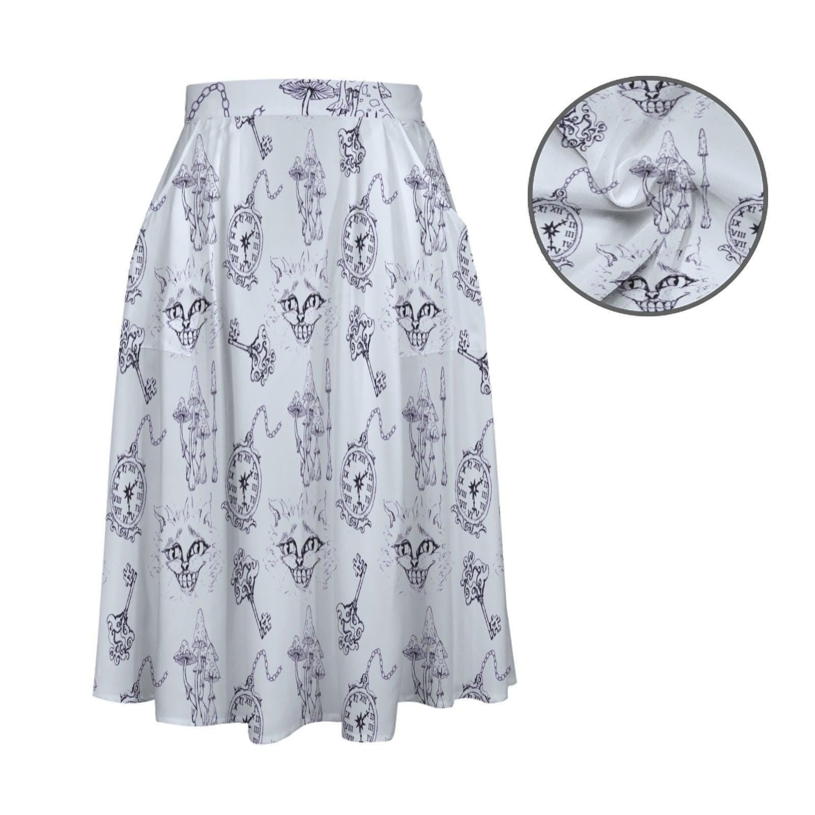 Wonderland Midi Skirt, Blue Toile Cheshire Cat Print, Cottagecore A Line Skirt