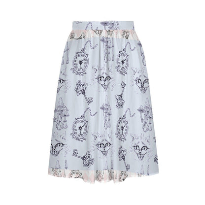 Wonderland Midi Skirt, Blue Toile Cheshire Cat Print, Cottagecore A Line Skirt