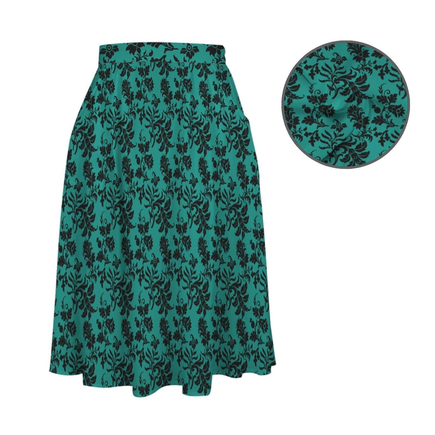 Teal Botanical Maxi Skirt, Black Floral Cottagecore, High Waist Flowy Garden Party