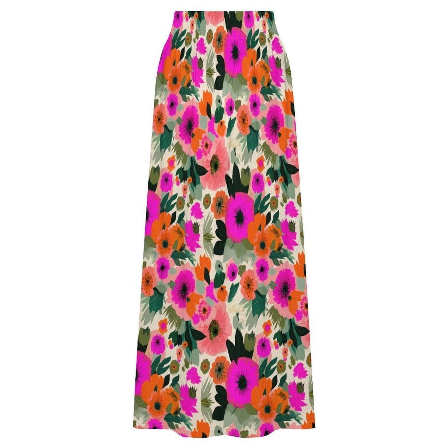 Bold Floral Maxi Skirt, Tropical Garden Print, High Waist Flowy Vacation Skirt