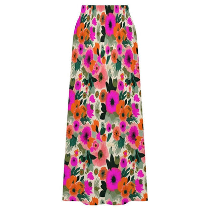 Bold Floral Maxi Skirt, Tropical Garden Print, High Waist Flowy Vacation Skirt