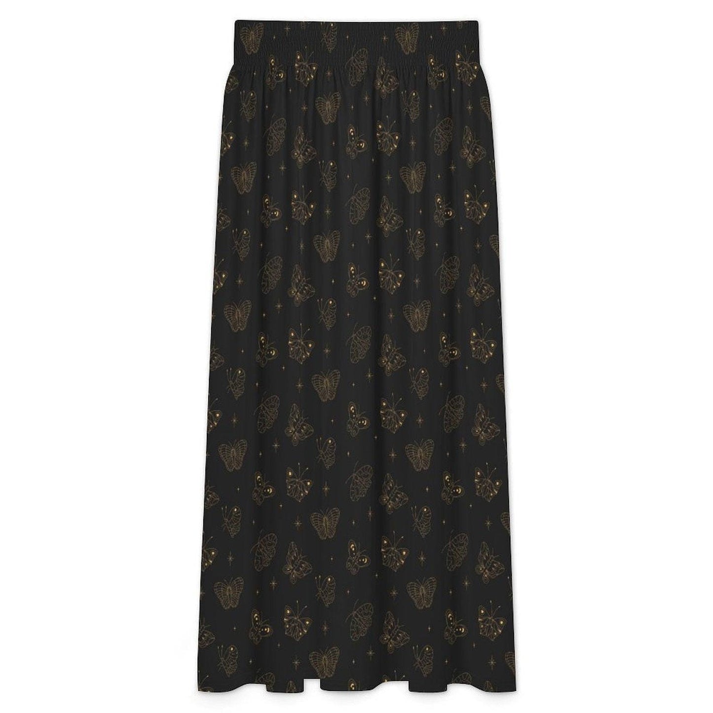 Black Butterfly Maxi Skirt, Celestial Star Print, Witchy Festival Style, Flowy High Waist