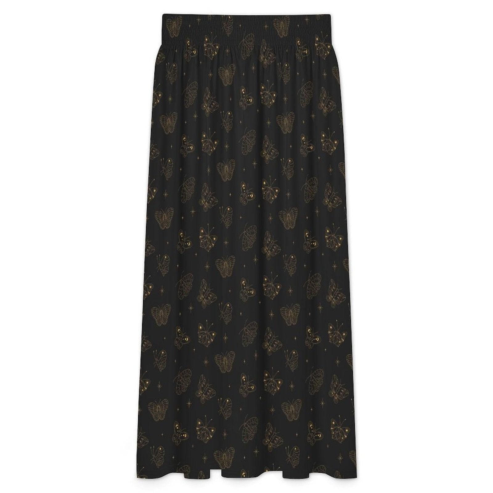 Black Butterfly Maxi Skirt, Celestial Star Print, Witchy Festival Style, Flowy High Waist