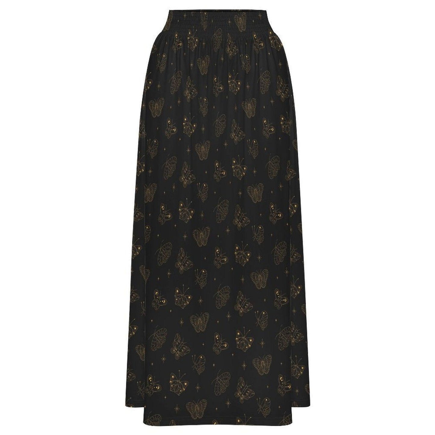 Black Butterfly Maxi Skirt, Celestial Star Print, Witchy Festival Style, Flowy High Waist