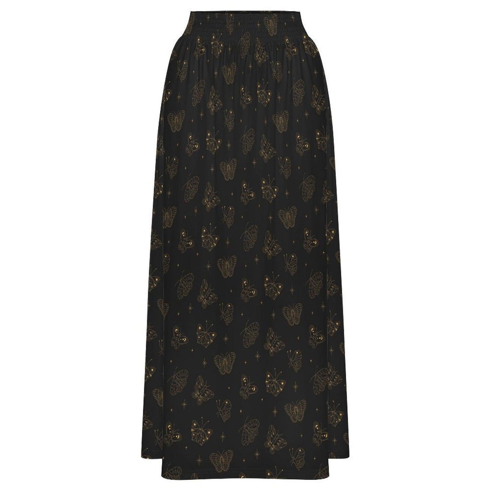 Black Butterfly Maxi Skirt, Celestial Star Print, Witchy Festival Style, Flowy High Waist
