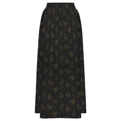Black Butterfly Maxi Skirt, Celestial Star Print, Witchy Festival Style, Flowy High Waist