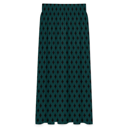 Teal Geometric Maxi Skirt, Black Diamond Print, Boho Statement, High Waist Flowy Vacation Styling
