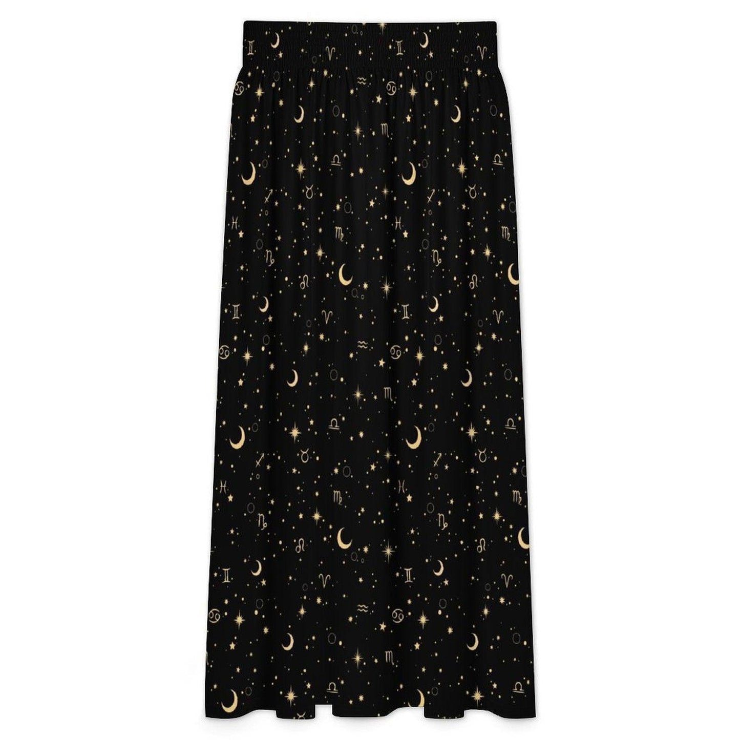 Celestial Maxi Skirt, Black Zodiac Astrology Print, Whimsigoth High Waist Festival Skirt