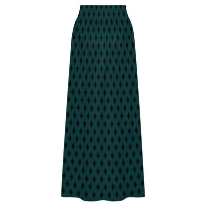 Teal Geometric Maxi Skirt, Black Diamond Print, Boho Statement, High Waist Flowy Vacation Styling
