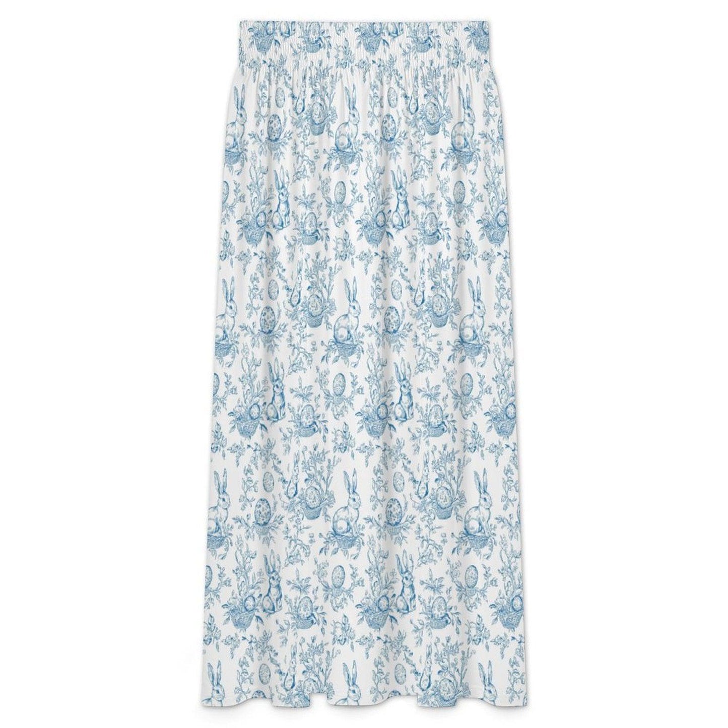 Blue Toile Rabbit Maxi Skirt, Vintage Style Cottagecore Spring Easter Outfit