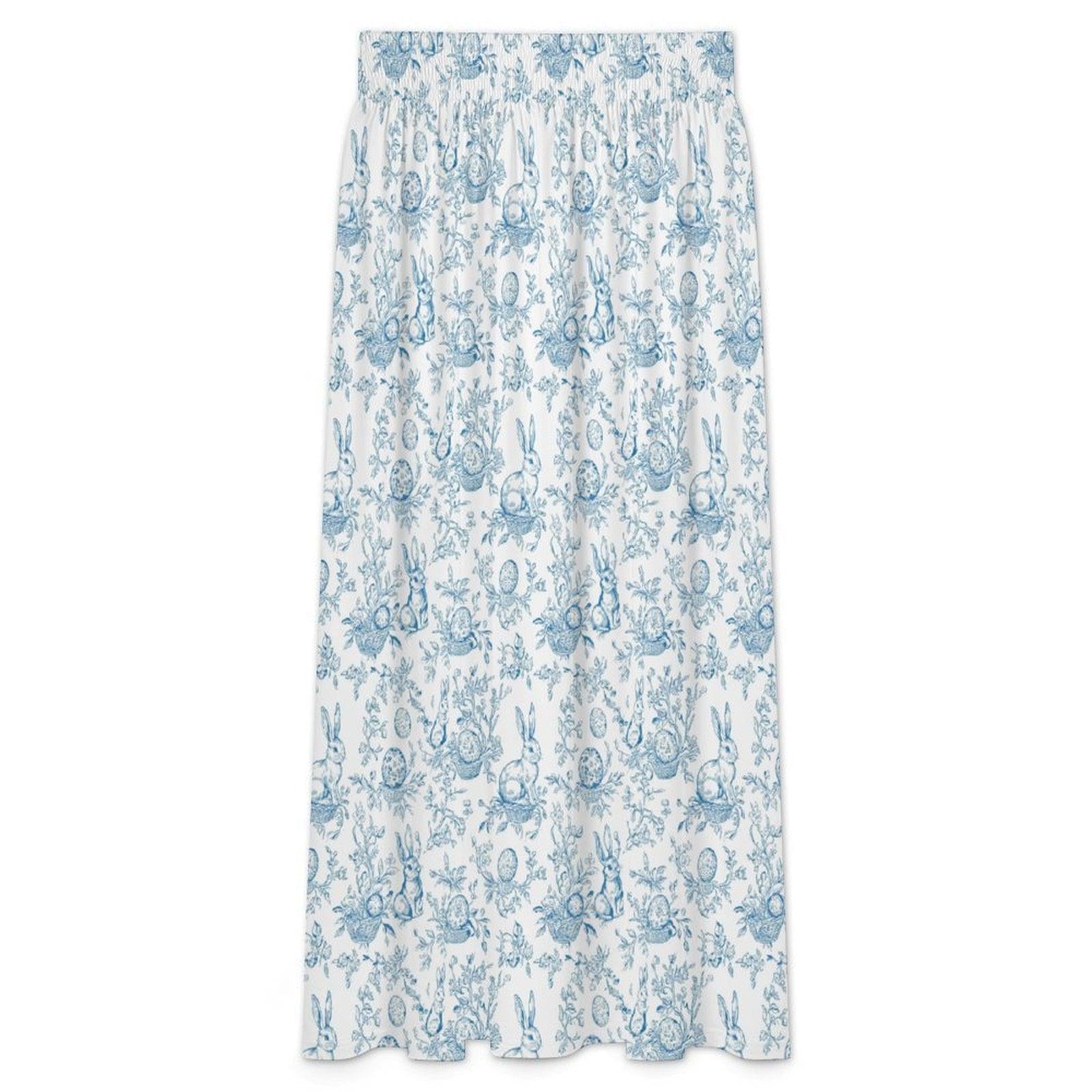 Blue Toile Rabbit Maxi Skirt, Vintage Style Cottagecore Spring Easter Outfit