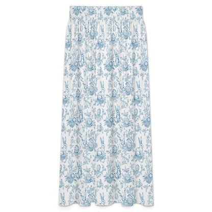 Blue Toile Rabbit Maxi Skirt, Vintage Style Cottagecore Spring Easter Outfit