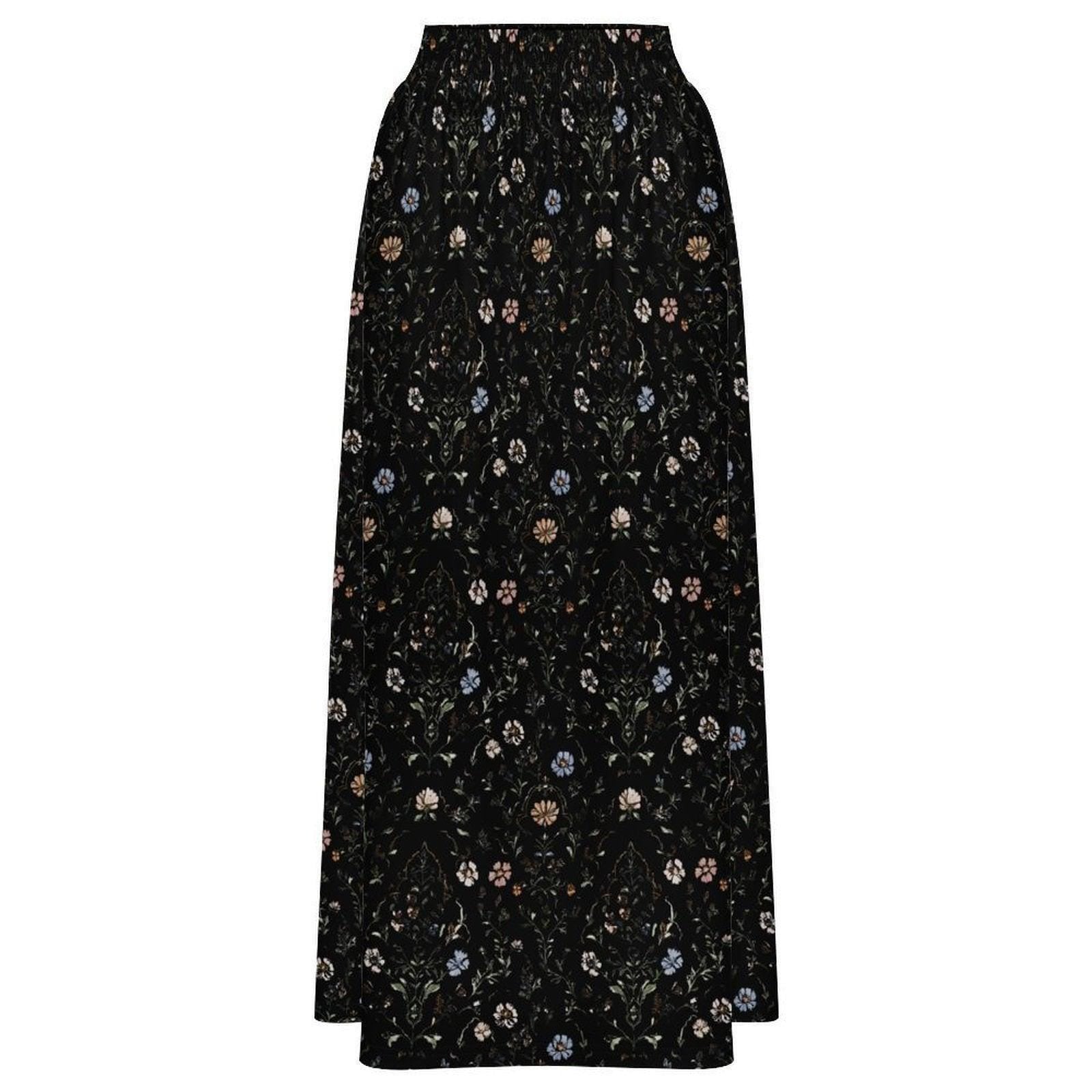 Gothic Floral Maxi Skirt, Moody Garden Print, Dark Cottagecore A-Line
