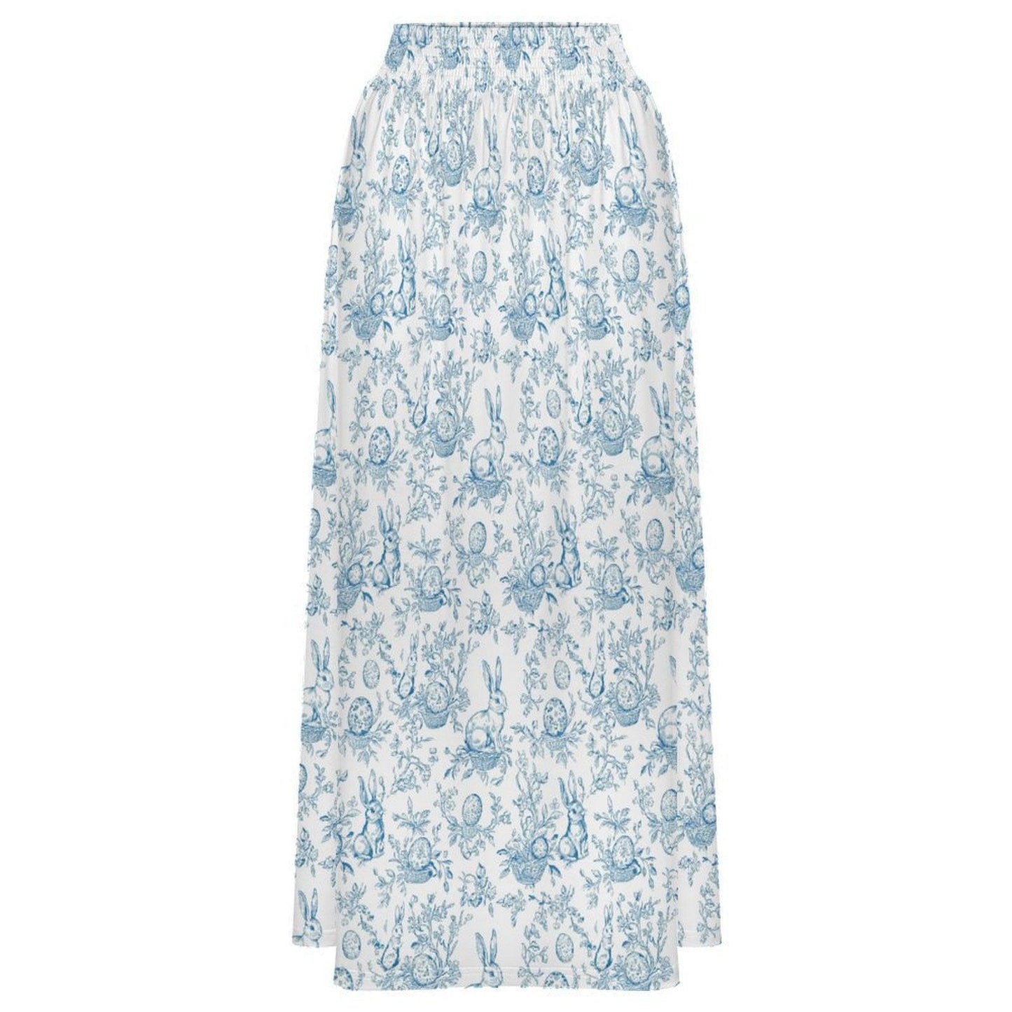 Blue Toile Rabbit Maxi Skirt, Vintage Style Cottagecore Spring Easter Outfit
