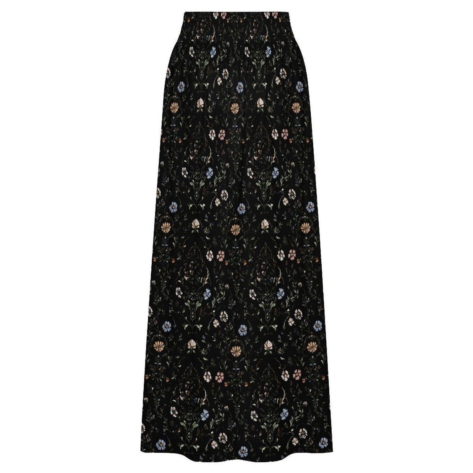 Gothic Floral Maxi Skirt, Moody Garden Print, Dark Cottagecore A-Line