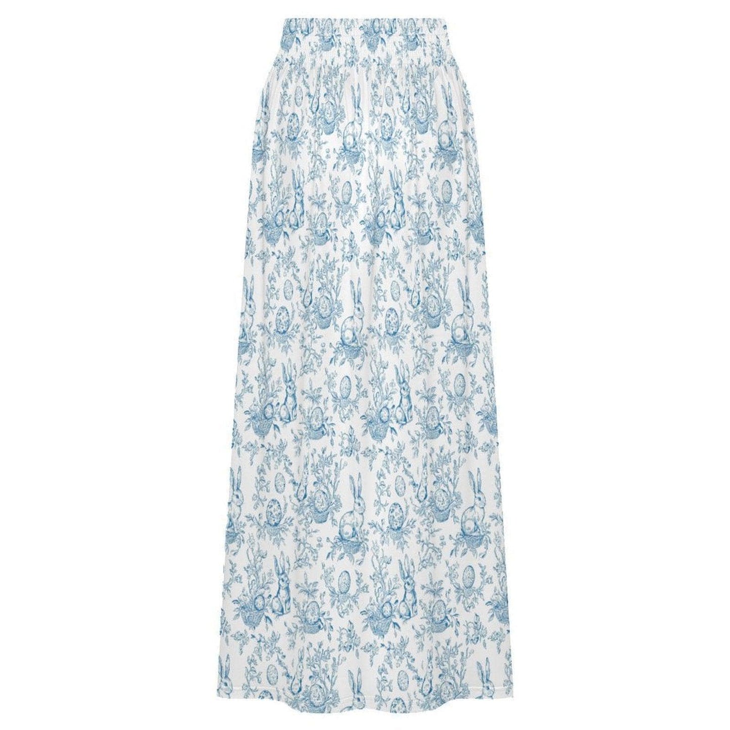 Blue Toile Rabbit Maxi Skirt, Vintage Style Cottagecore Spring Easter Outfit