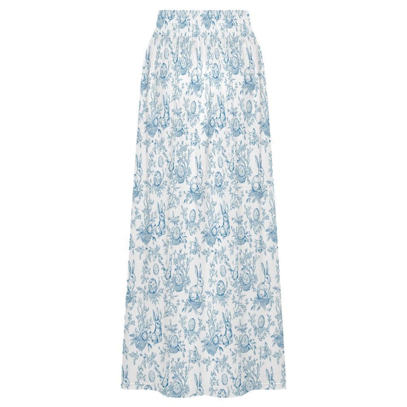 Blue Toile Rabbit Maxi Skirt, Vintage Style Cottagecore Spring Easter Outfit