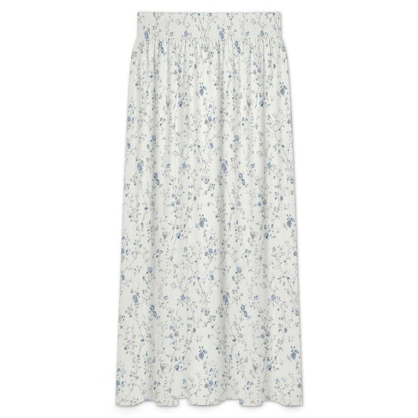 Blue Ditsy Floral Maxi Skirt, Smocked High Waist, Summer Garden Flowy Skirt