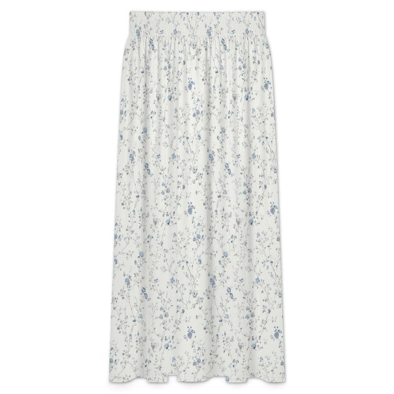 Blue Ditsy Floral Maxi Skirt, Smocked High Waist, Summer Garden Flowy Skirt
