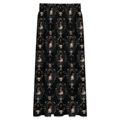 Gothic Cat Maxi Skirt, Black Cat Art Print, Romantic Goth High Waist