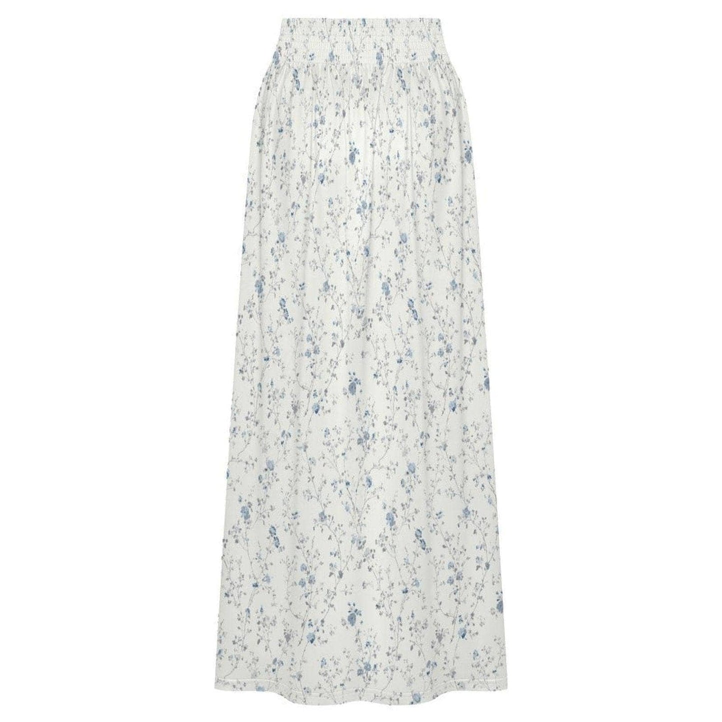 Blue Ditsy Floral Maxi Skirt, Smocked High Waist, Summer Garden Flowy Skirt