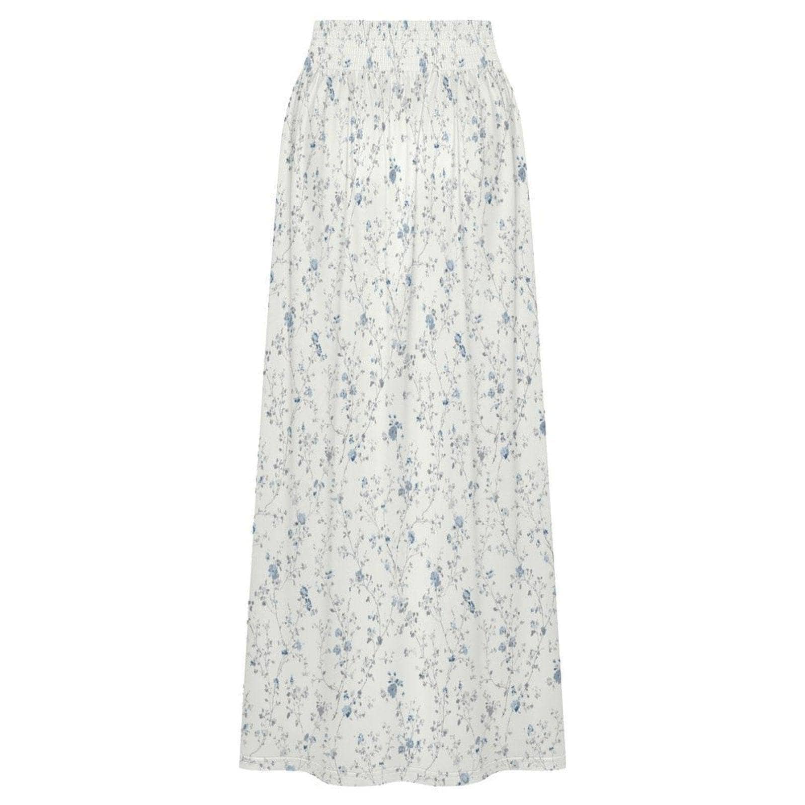 Blue Ditsy Floral Maxi Skirt, Smocked High Waist, Summer Garden Flowy Skirt