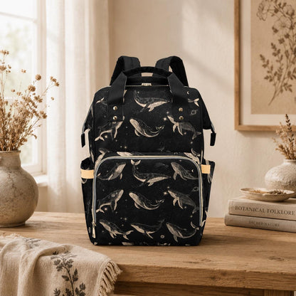 Whale Diaper Bag Backpack, Ocean Baby Travel Bag, Nursery Organizer for Moms