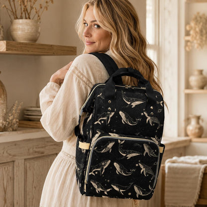 Whale Diaper Bag Backpack, Ocean Baby Travel Bag, Nursery Organizer for Moms