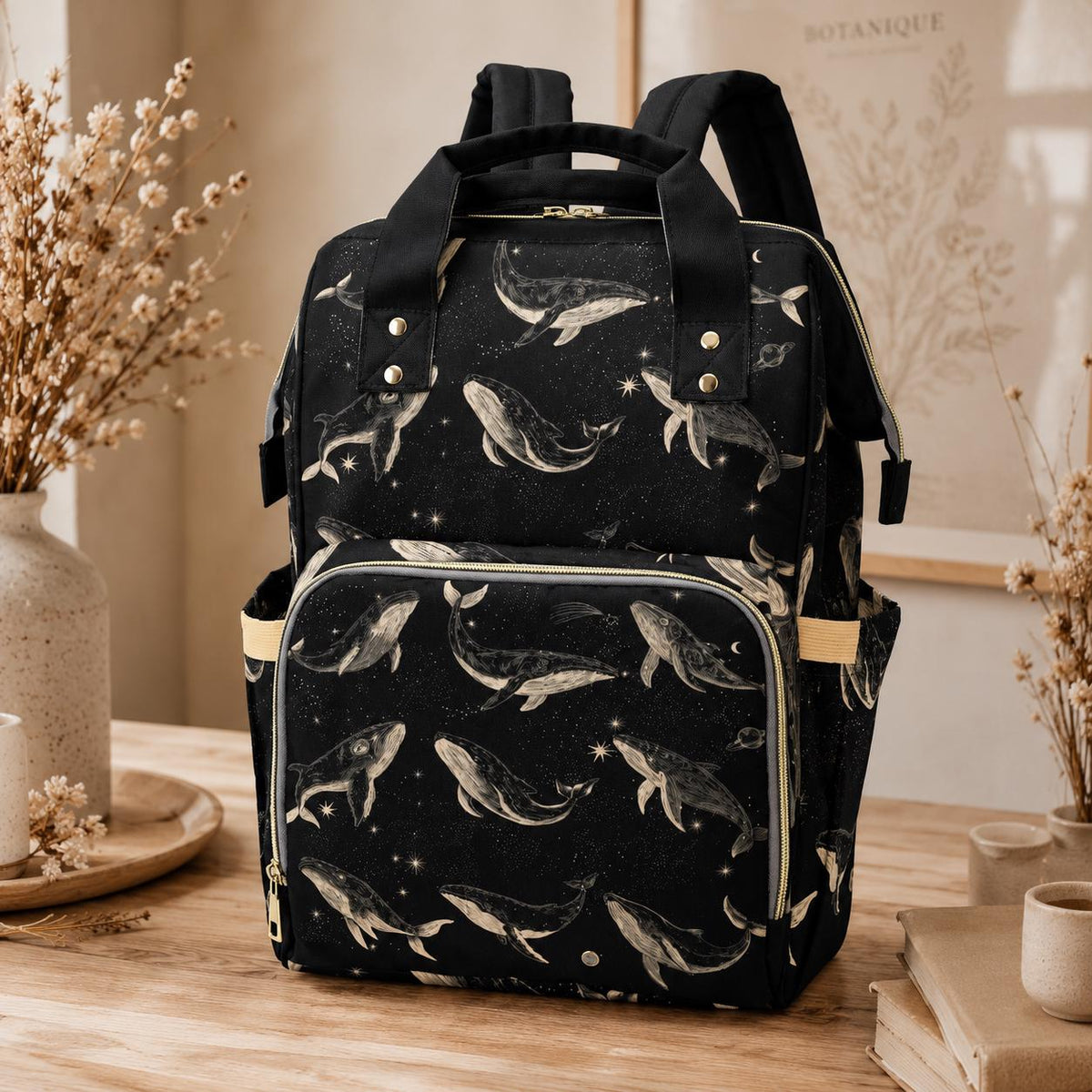 Whale Diaper Bag Backpack, Ocean Baby Travel Bag, Nursery Organizer for Moms