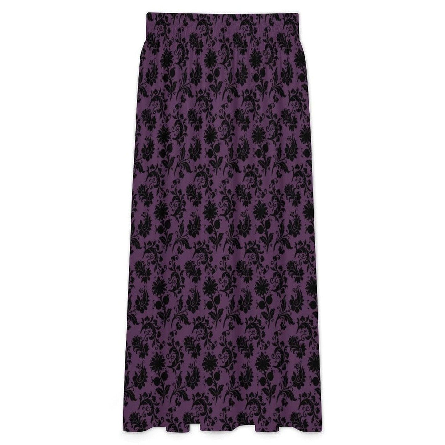 Gothic Floral Maxi Skirt, Purple Baroque Print, Dark Romantic High Waist, Witchy Fall Outfit