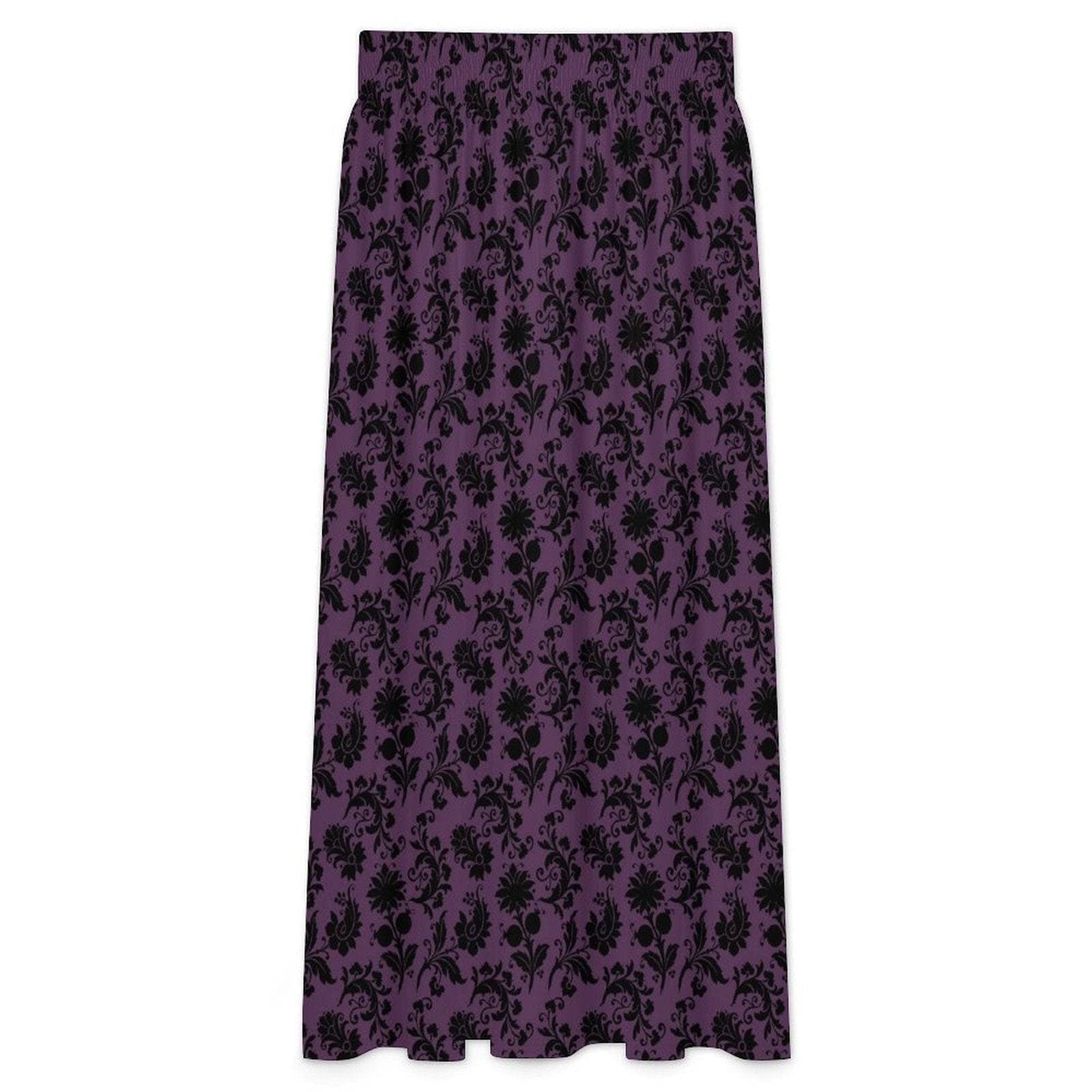 Gothic Floral Maxi Skirt, Purple Baroque Print, Dark Romantic High Waist, Witchy Fall Outfit