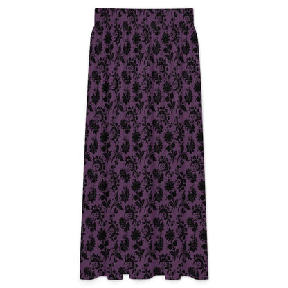 Gothic Floral Maxi Skirt, Purple Baroque Print, Dark Romantic High Waist, Witchy Fall Outfit