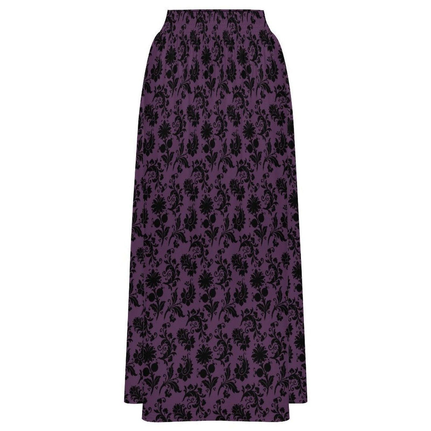 Gothic Floral Maxi Skirt, Purple Baroque Print, Dark Romantic High Waist, Witchy Fall Outfit