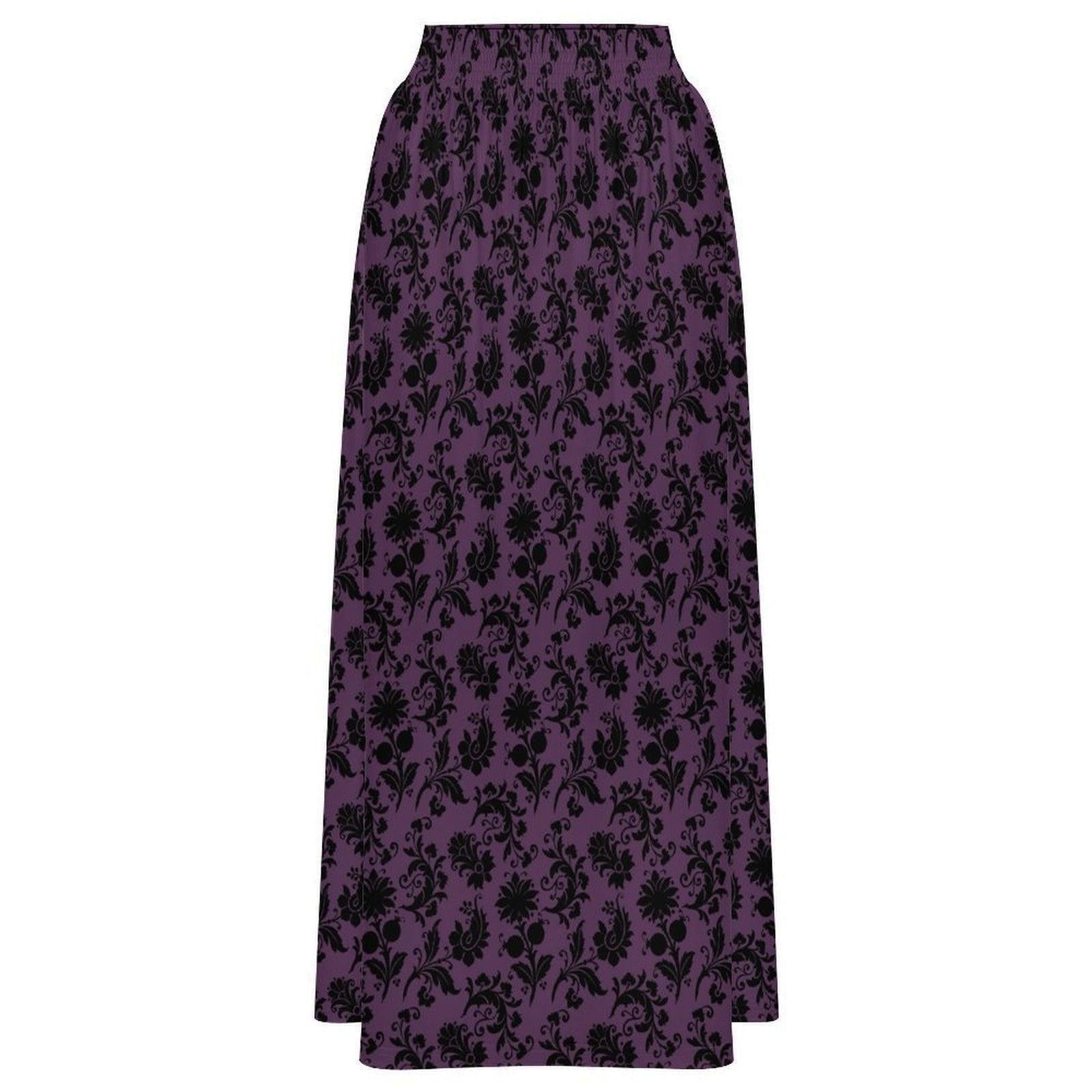 Gothic Floral Maxi Skirt, Purple Baroque Print, Dark Romantic High Waist, Witchy Fall Outfit