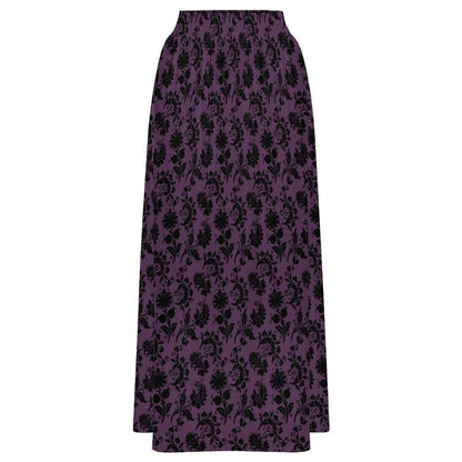 Gothic Floral Maxi Skirt, Purple Baroque Print, Dark Romantic High Waist, Witchy Fall Outfit