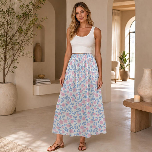 Cottagecore Ditsy Floral Maxi Skirt, High Waist Flowy Romantic Style, Spring Weddings
